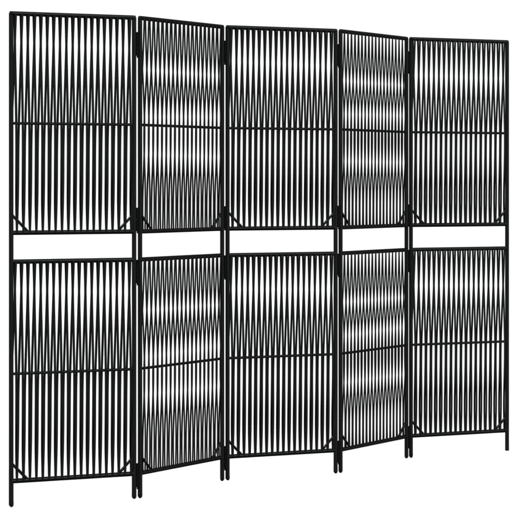 vidaXL Room Divider 5 Panels Black Poly Rattan