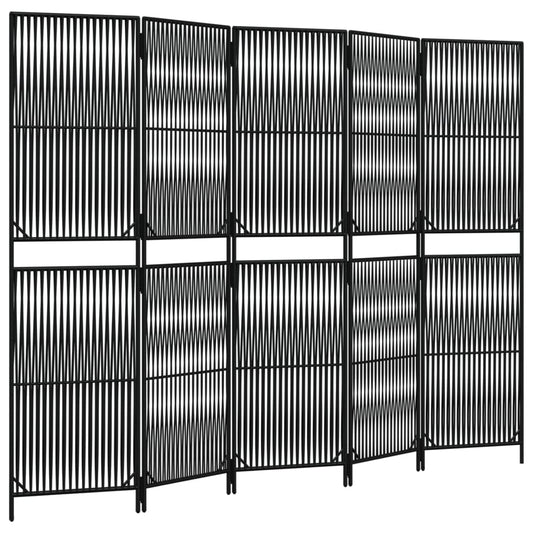 vidaXL Room Divider 5 Panels Black Poly Rattan