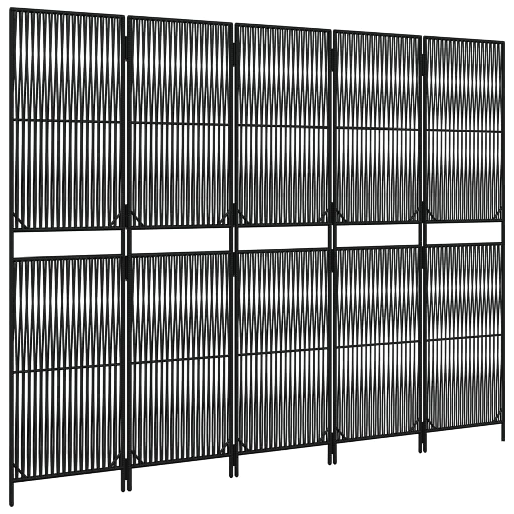 vidaXL Room Divider 5 Panels Black Poly Rattan