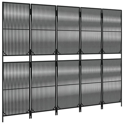 vidaXL Room Divider 5 Panels Black Poly Rattan