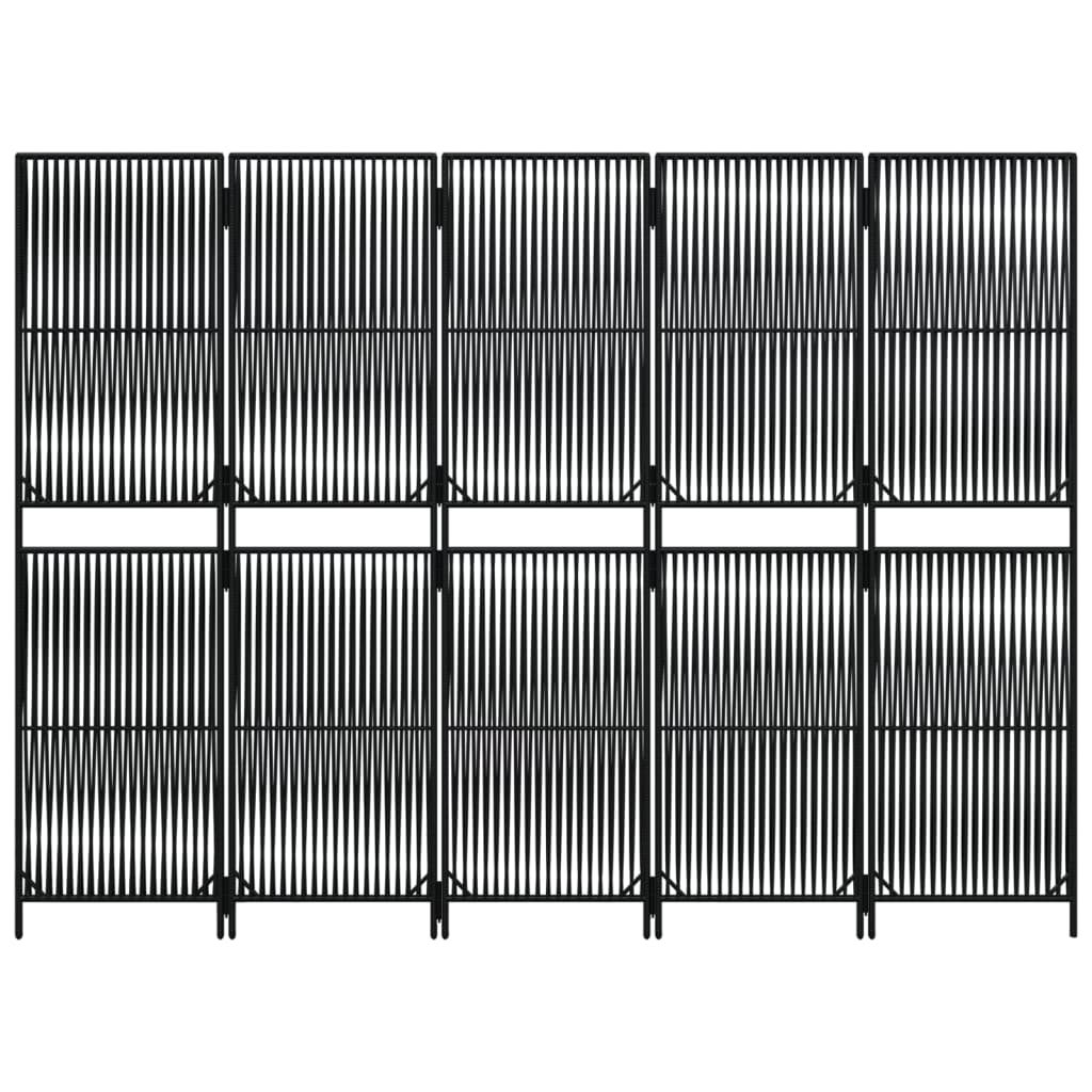 vidaXL Room Divider 5 Panels Black Poly Rattan