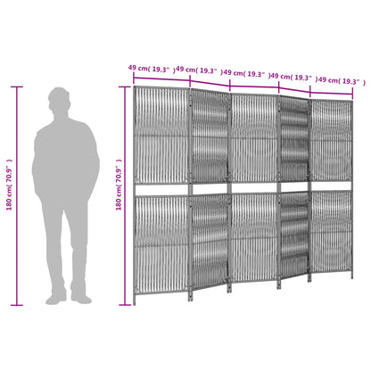 vidaXL Room Divider 5 Panels Black Poly Rattan