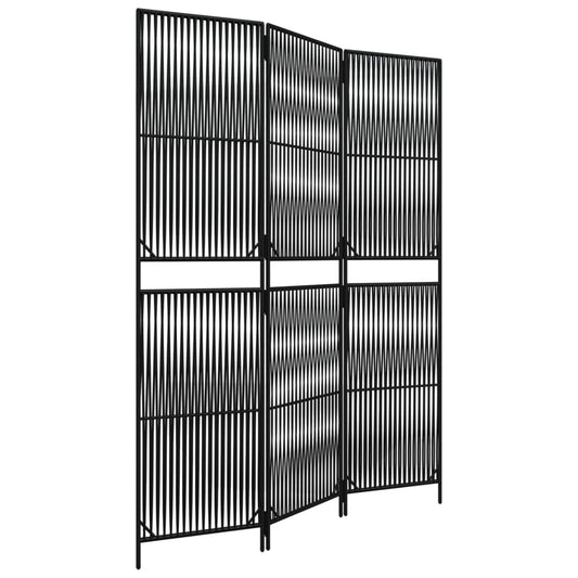 vidaXL Room Divider 3 Panels Black Poly Rattan