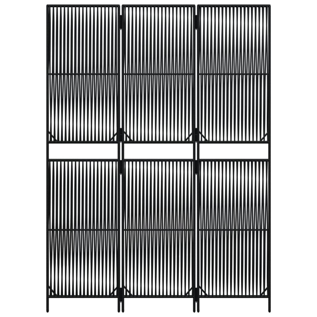vidaXL Room Divider 3 Panels Black Poly Rattan