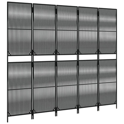 vidaXL Room Divider 5 Panels Black Poly Rattan