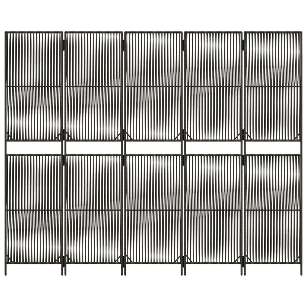 vidaXL Room Divider 5 Panels Grey Poly Rattan