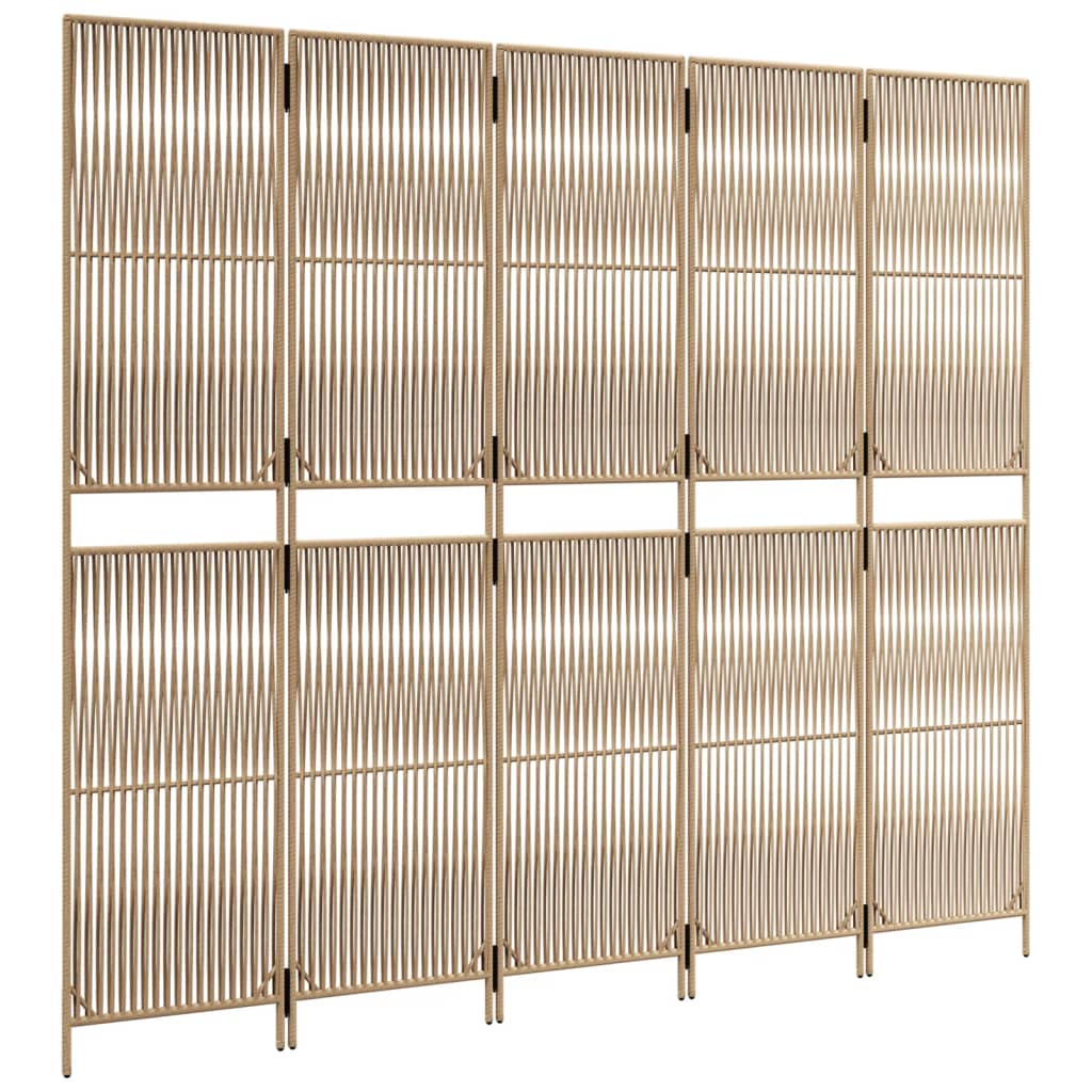 vidaXL Room Divider 5 Panels Beige Poly Rattan