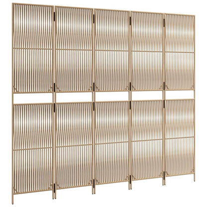 vidaXL Room Divider 5 Panels Beige Poly Rattan