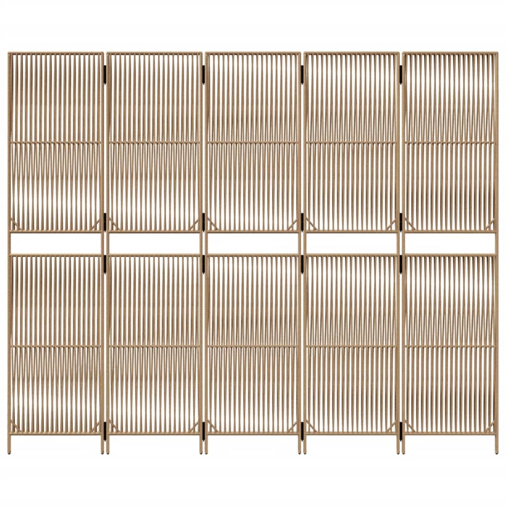 vidaXL Room Divider 5 Panels Beige Poly Rattan