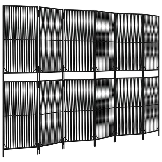 vidaXL Room Divider 6 Panels Black Poly Rattan
