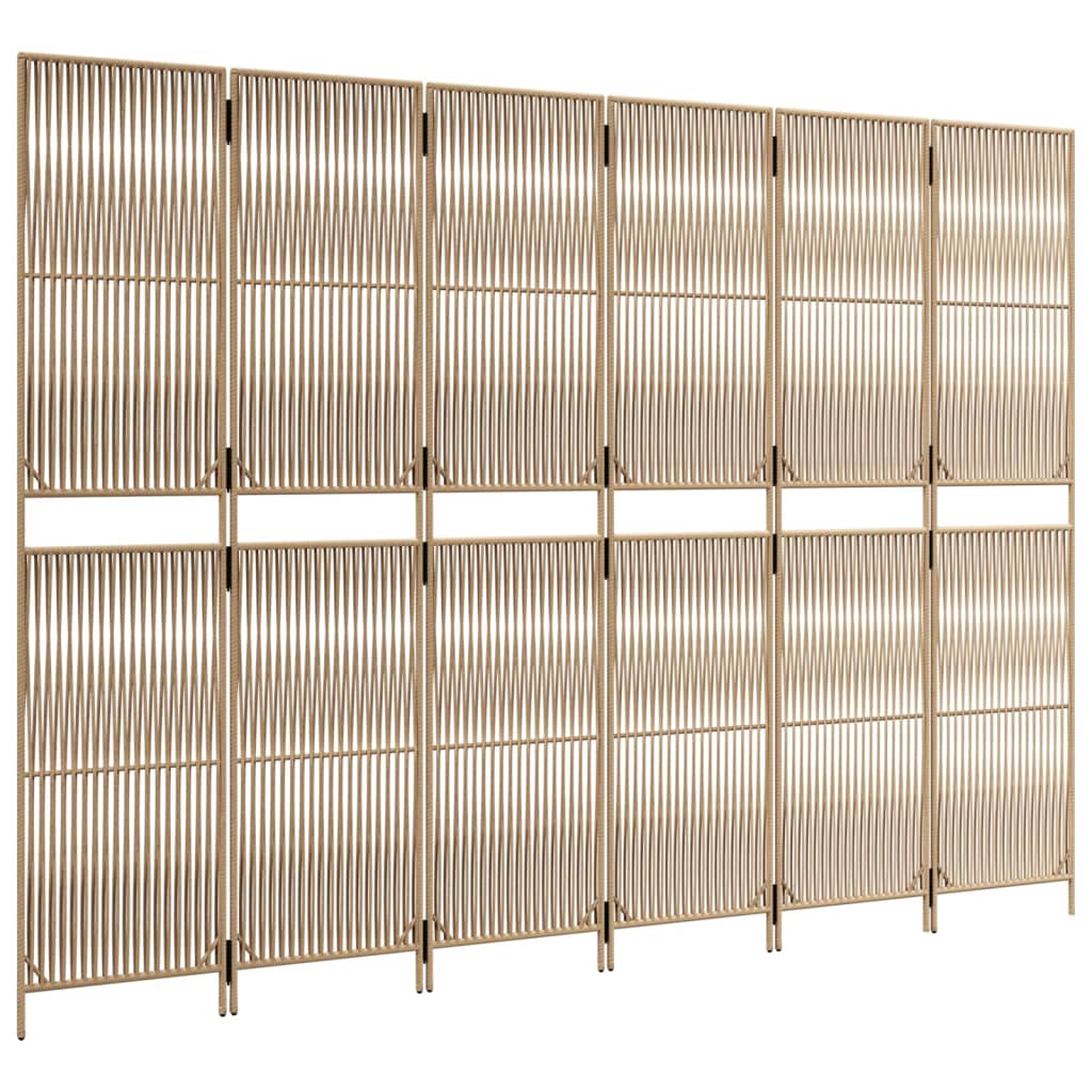 vidaXL Room Divider 6 Panels Beige Poly Rattan