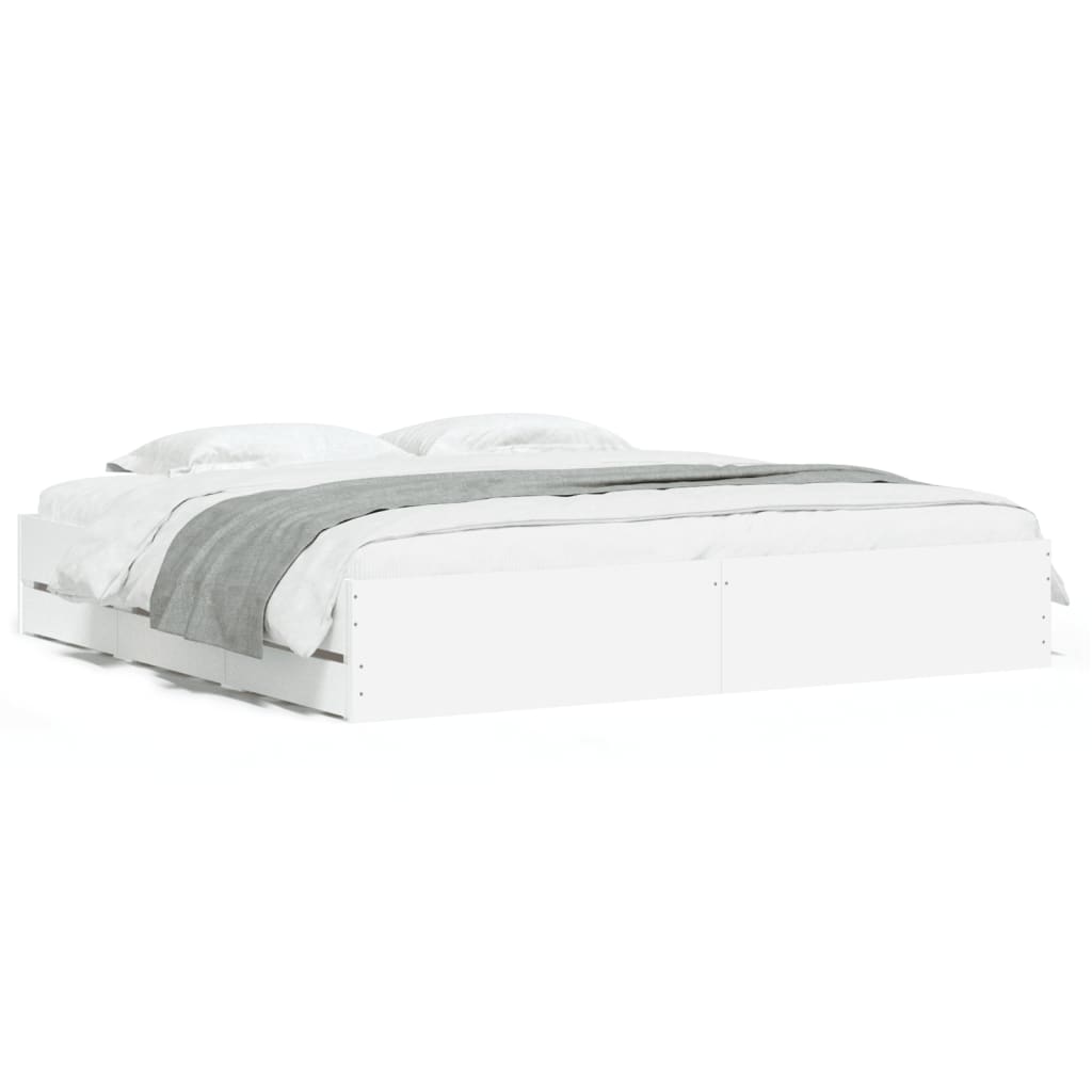 vidaXL Bed Frame with Drawers without Mattress White 200x200 cm