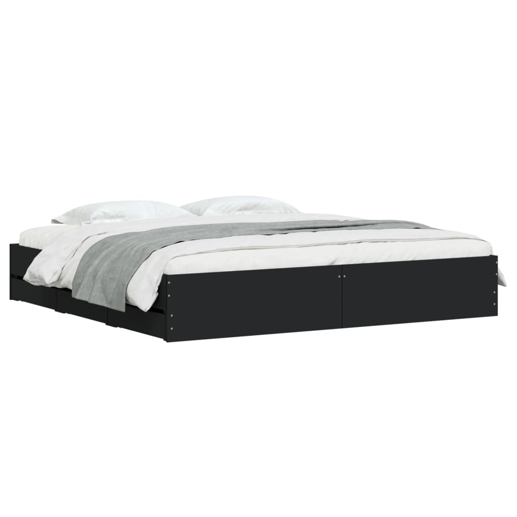 vidaXL Bed Frame with Drawers without Mattress Black 200x200 cm