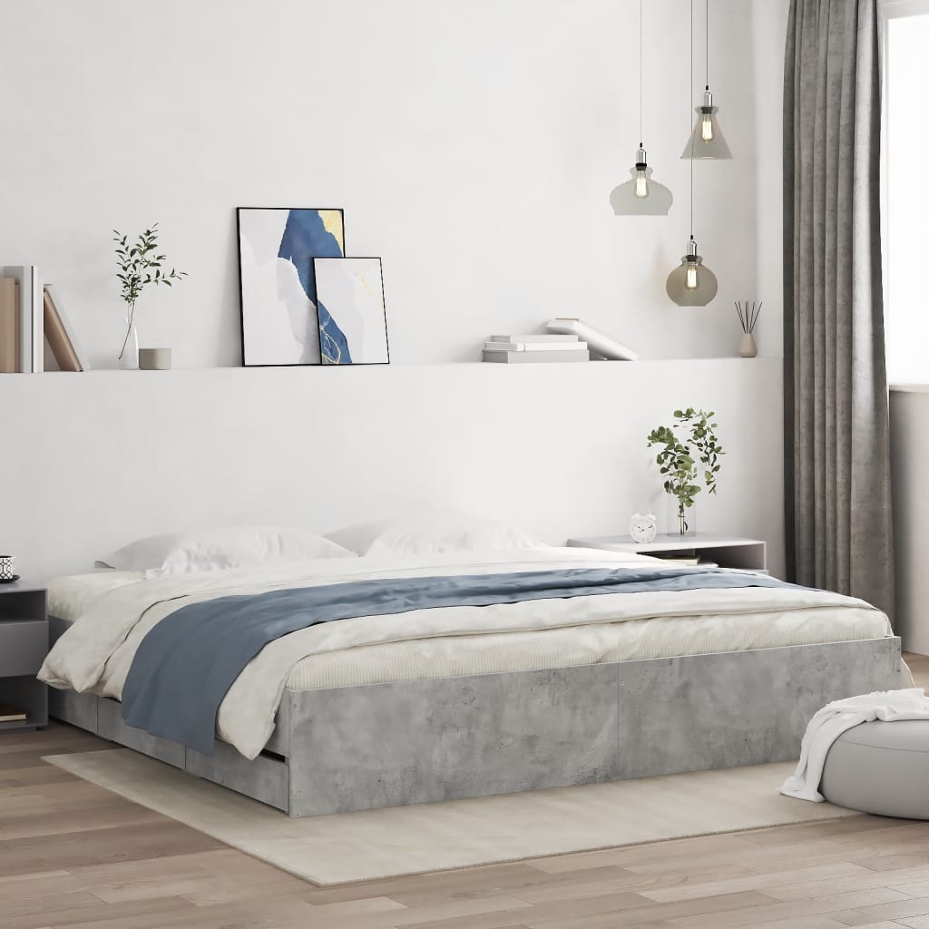 vidaXL Bed Frame with Drawers without Mattress Concrete Grey 200x200 cm