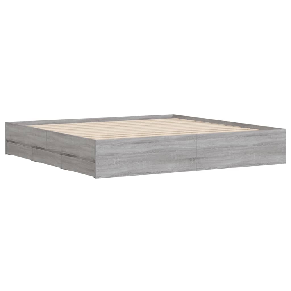 vidaXL Bed Frame with Drawers without Mattress Grey Sonoma 200x200 cm
