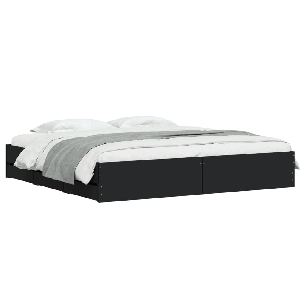 vidaXL Bed Frame with Drawers without Mattress Black 180x200 cm Super King