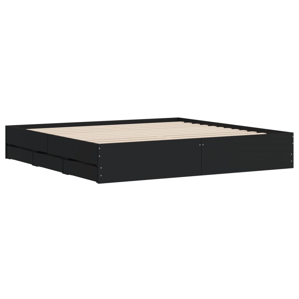 vidaXL Bed Frame with Drawers without Mattress Black 180x200 cm Super King