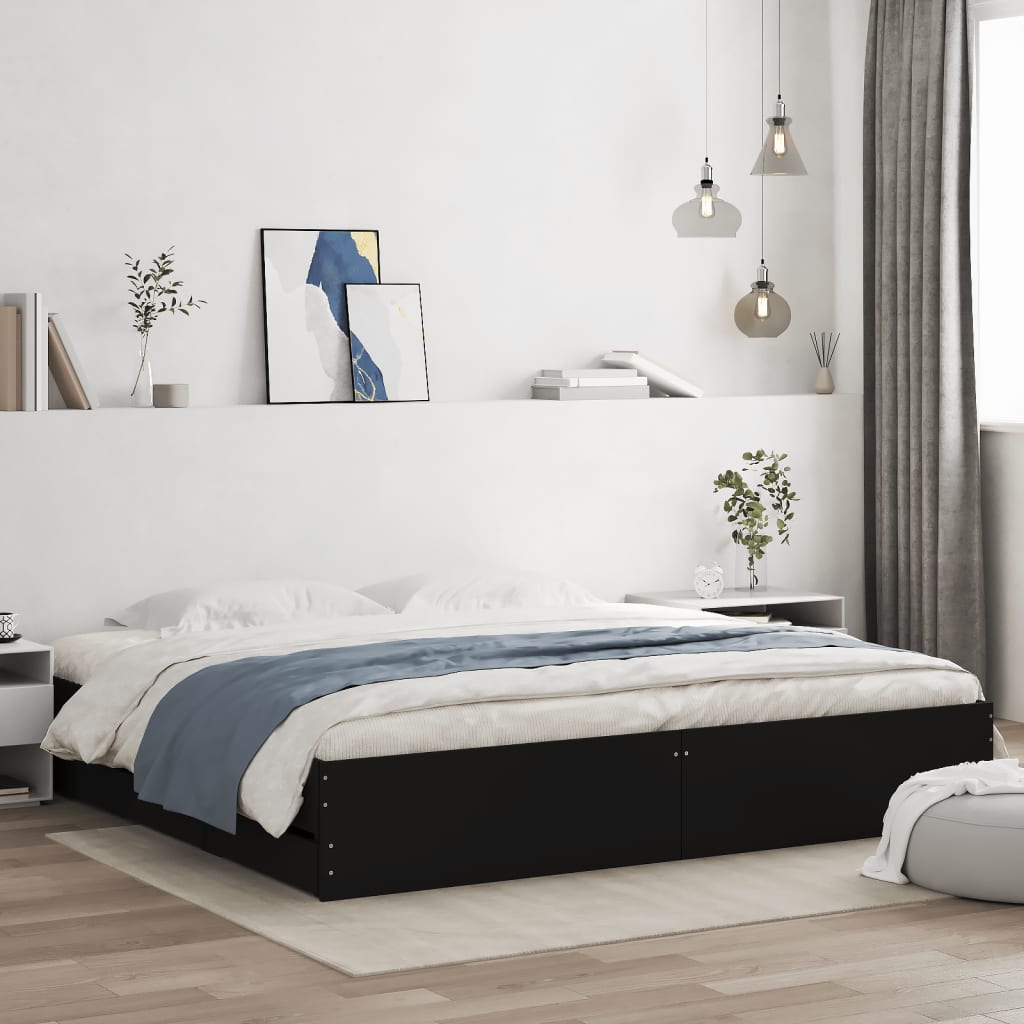 vidaXL Bed Frame with Drawers without Mattress Black 180x200 cm Super King