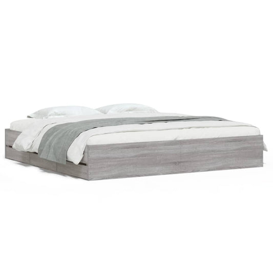 vidaXL Bed Frame with Drawers without Mattress Grey Sonoma 180x200 cm Super King