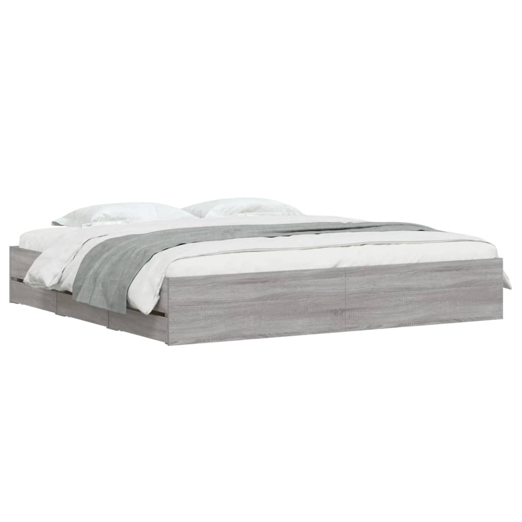 vidaXL Bed Frame with Drawers without Mattress Grey Sonoma 180x200 cm Super King
