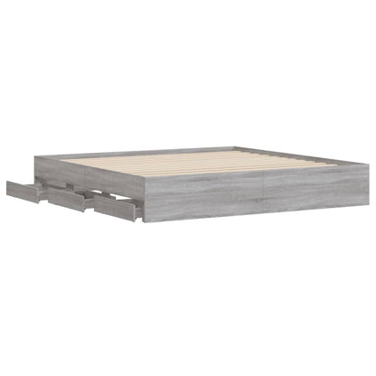 vidaXL Bed Frame with Drawers without Mattress Grey Sonoma 180x200 cm Super King