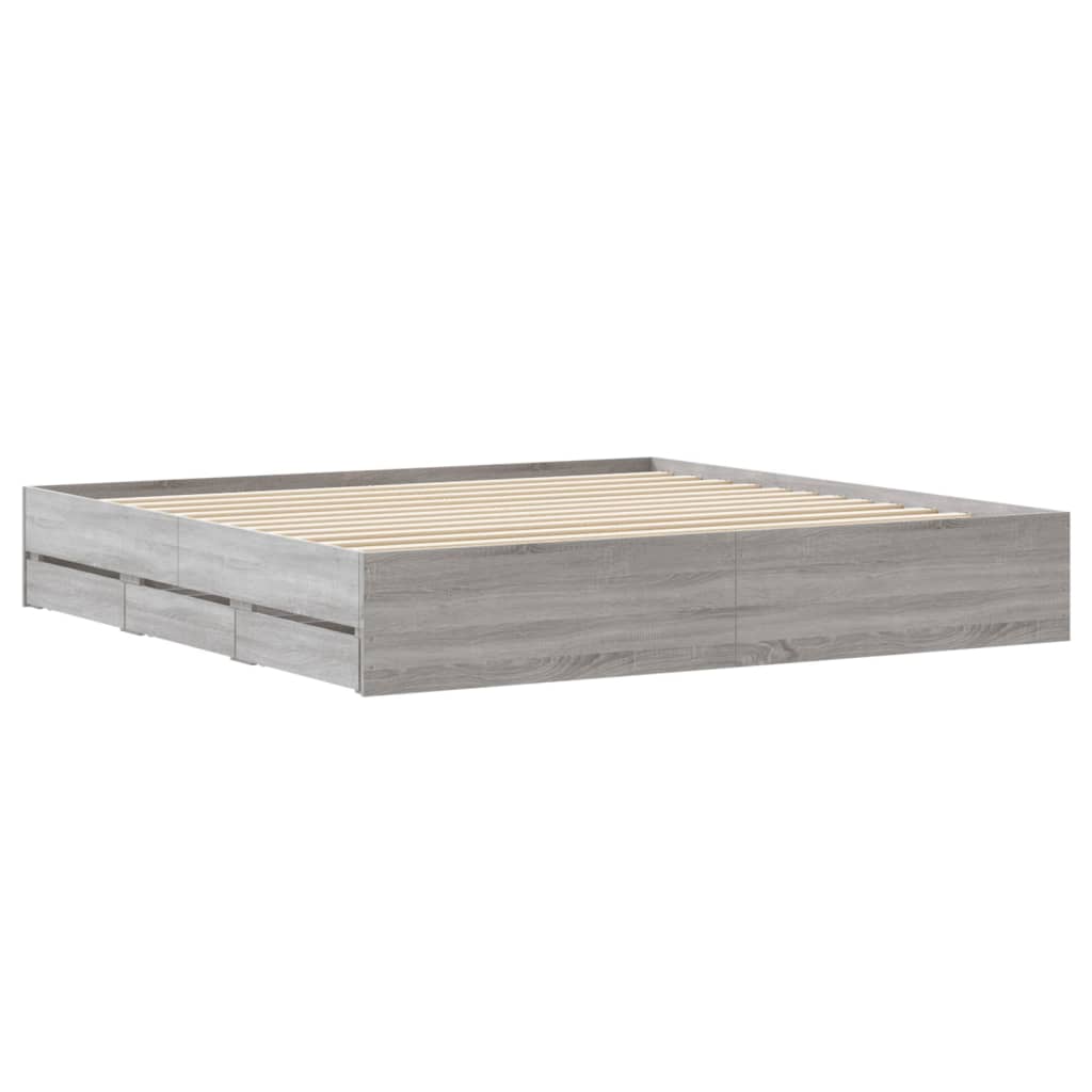 vidaXL Bed Frame with Drawers without Mattress Grey Sonoma 180x200 cm Super King