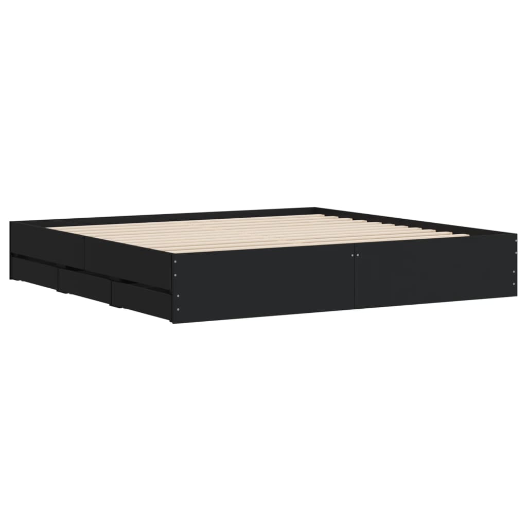 vidaXL Bed Frame with Drawers without Mattress Black 160x200 cm