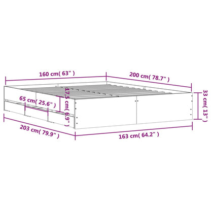 vidaXL Bed Frame with Drawers without Mattress Concrete Grey 160x200 cm