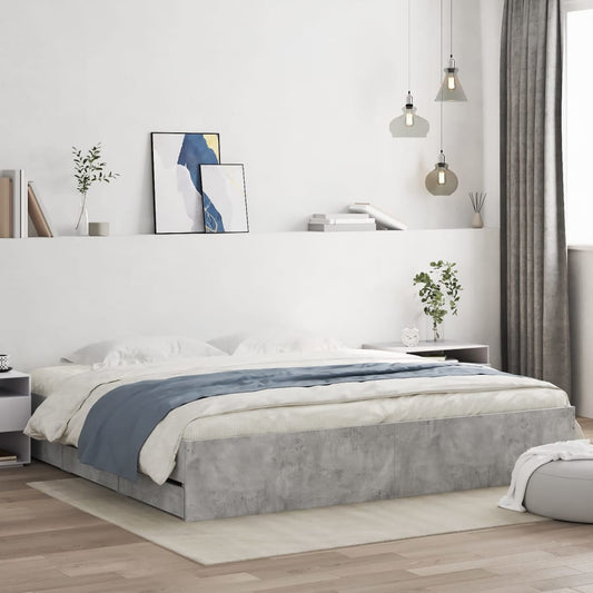vidaXL Bed Frame with Drawers without Mattress Concrete Grey 160x200 cm