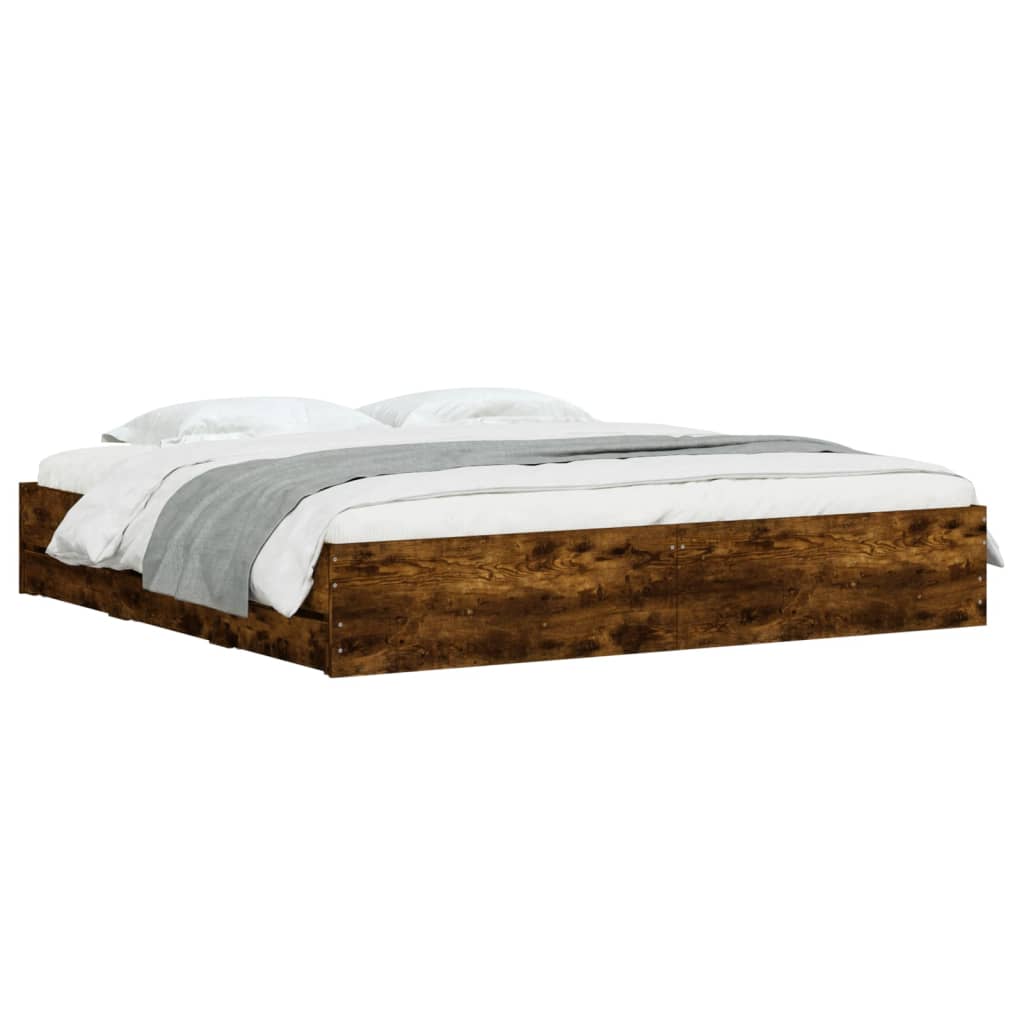 vidaXL Bed Frame with Drawers without Mattress Smoked Oak 160x200 cm