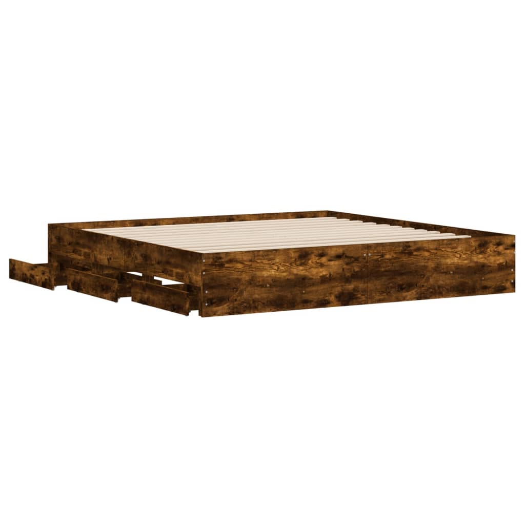 vidaXL Bed Frame with Drawers without Mattress Smoked Oak 160x200 cm