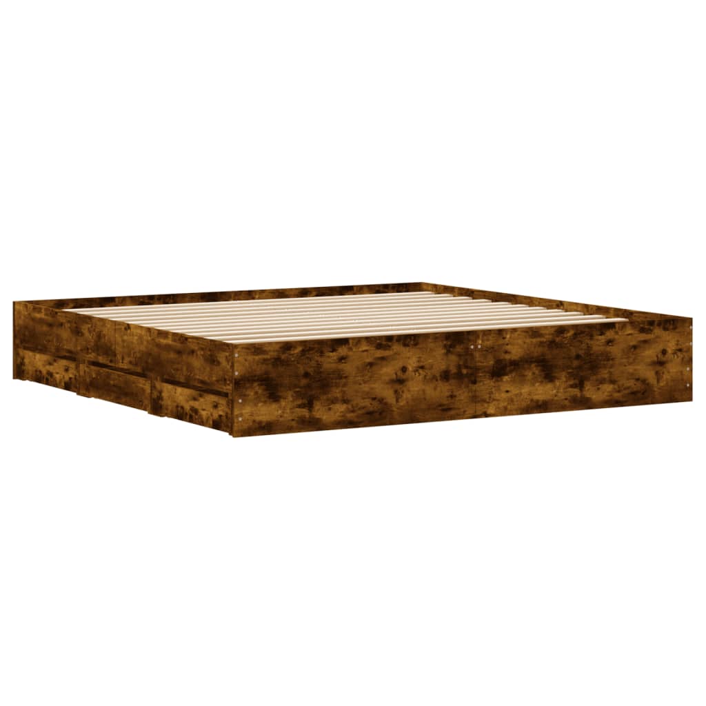 vidaXL Bed Frame with Drawers without Mattress Smoked Oak 160x200 cm