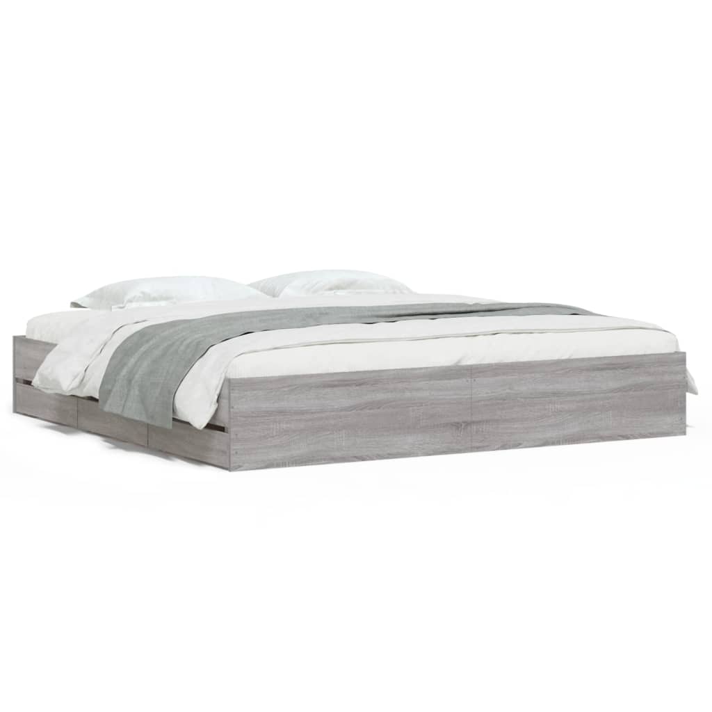 vidaXL Bed Frame with Drawers without Mattress Grey Sonoma 160x200 cm
