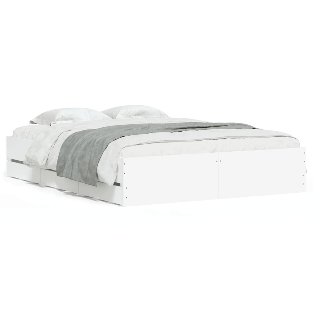 vidaXL Bed Frame with Drawers without Mattress White 150x200 cm King Size