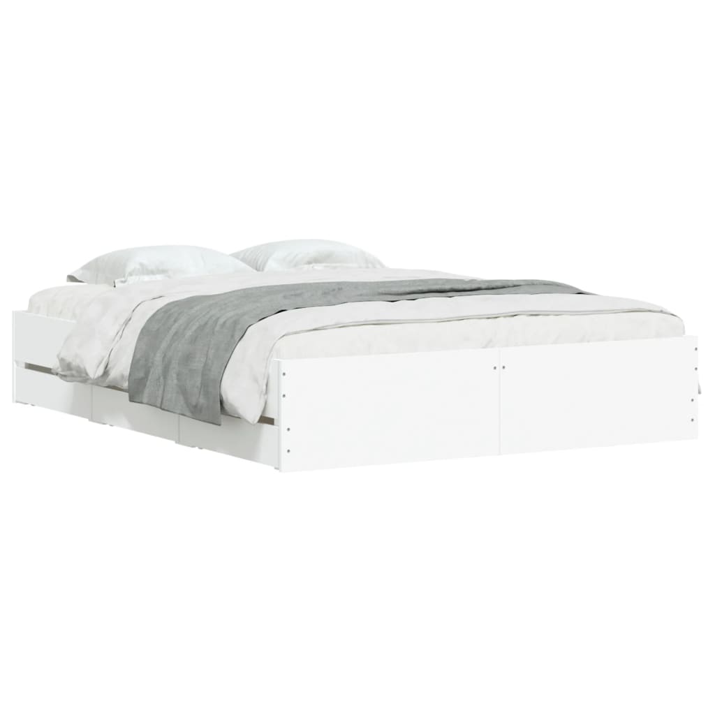 vidaXL Bed Frame with Drawers without Mattress White 150x200 cm King Size