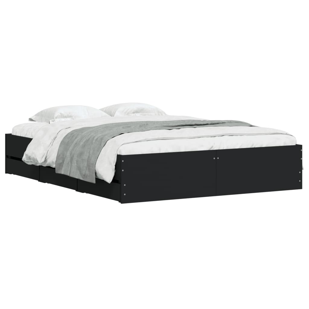 vidaXL Bed Frame with Drawers without Mattress Black 150x200 cm King Size