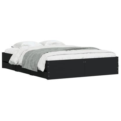 vidaXL Bed Frame with Drawers without Mattress Black 150x200 cm King Size