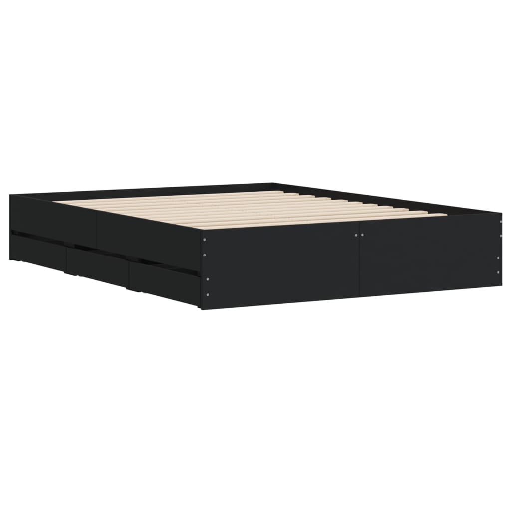 vidaXL Bed Frame with Drawers without Mattress Black 150x200 cm King Size