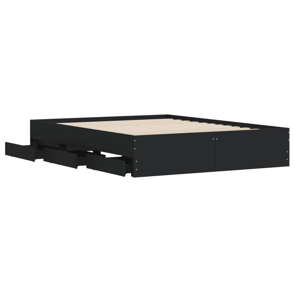 vidaXL Bed Frame with Drawers without Mattress Black 150x200 cm King Size