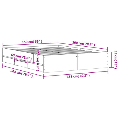 vidaXL Bed Frame with Drawers without Mattress Smoked Oak 150x200 cm King Size