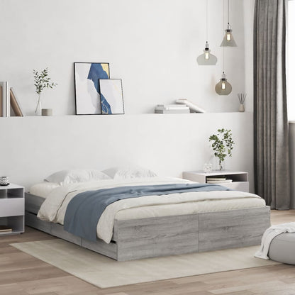 vidaXL Bed Frame with Drawers without Mattress Grey Sonoma 150x200 cm King Size