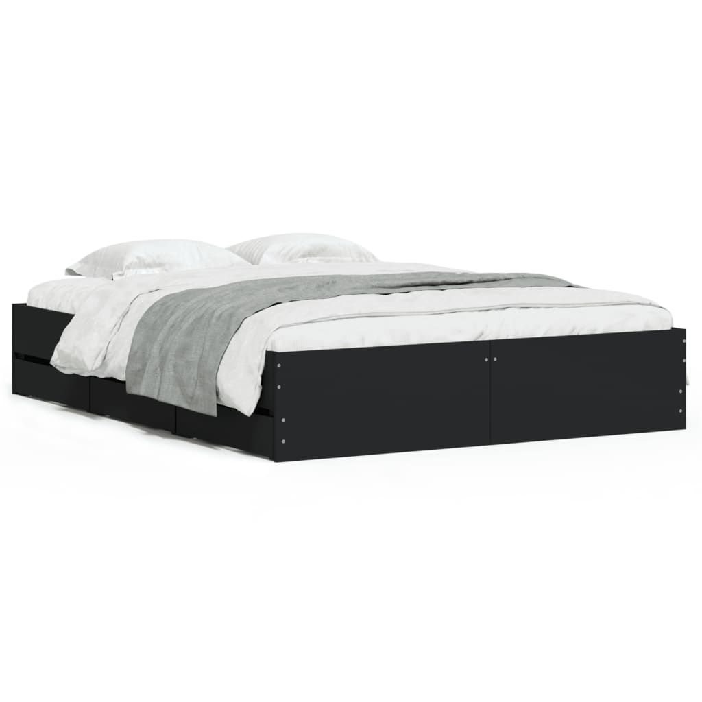 vidaXL Bed Frame with Drawers without Mattress Black 140x200 cm