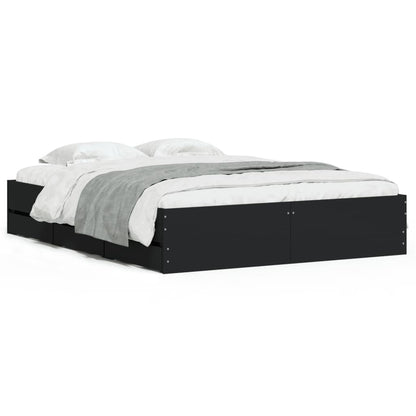 vidaXL Bed Frame with Drawers without Mattress Black 140x200 cm