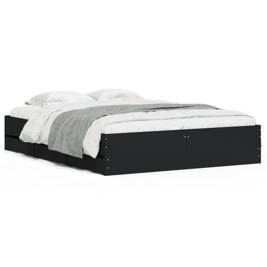 vidaXL Bed Frame with Drawers without Mattress Black 140x200 cm