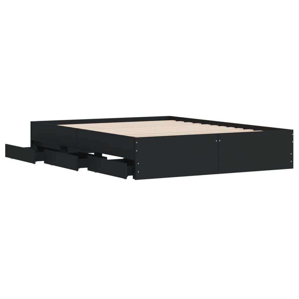 vidaXL Bed Frame with Drawers without Mattress Black 140x200 cm