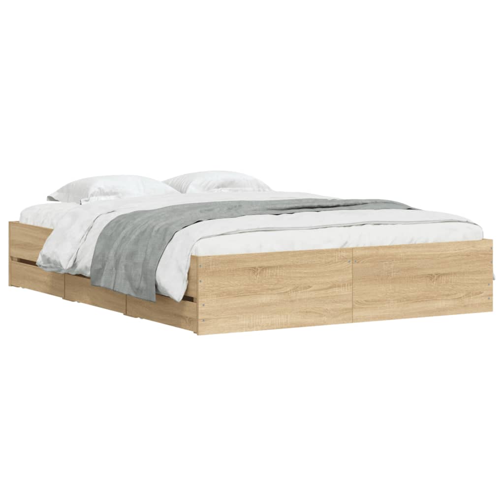 vidaXL Bed Frame with Drawers without Mattress Sonoma Oak 140x200 cm