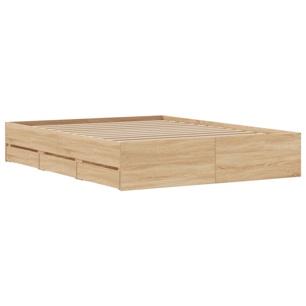 vidaXL Bed Frame with Drawers without Mattress Sonoma Oak 140x200 cm