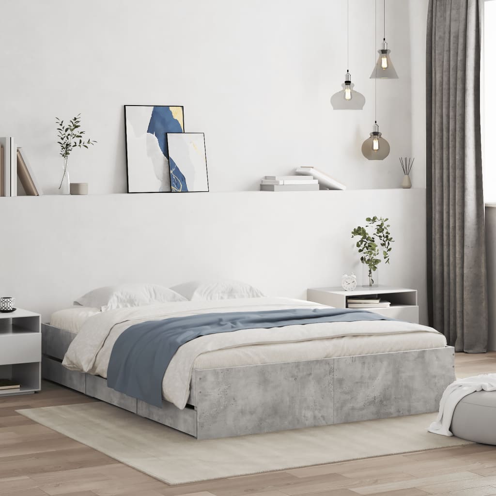 vidaXL Bed Frame with Drawers without Mattress Concrete Grey 140x200 cm