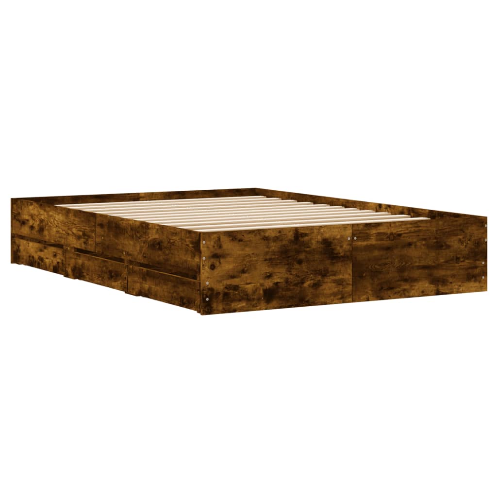 vidaXL Bed Frame with Drawers without Mattress Smoked Oak 120x200 cm