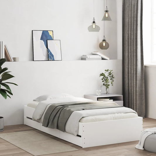 vidaXL Bed Frame with Drawers without Mattress White 100x200 cm